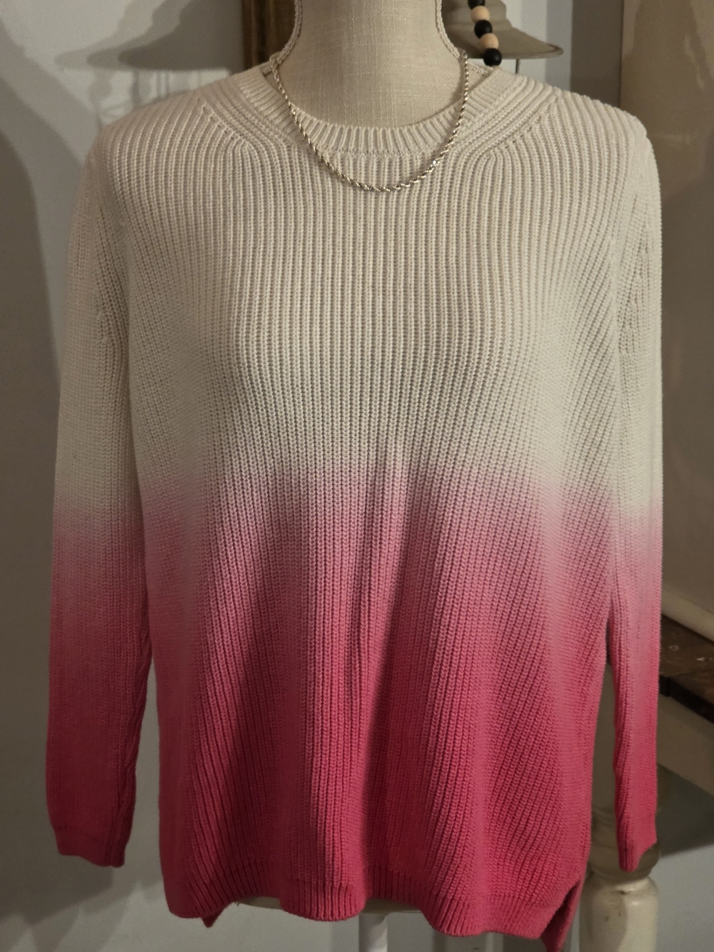 crown & ivy Cream to Pink Ombre Crewneck Sweater